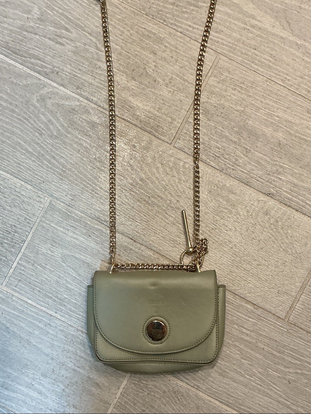 Mersi Small Vegan Leather Olive Green Crossbody Bag with Gold Chain Strap